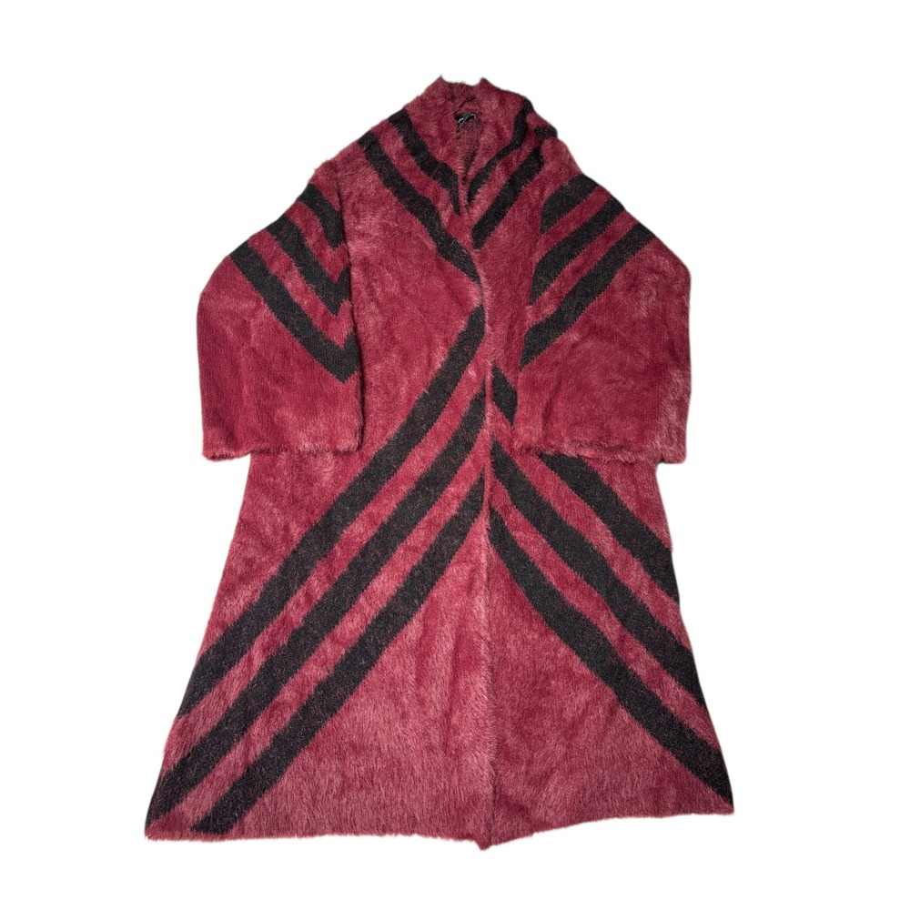 NWT CURATIONS Burgundy Stripe‎ Fuzzy Knit Open Front Cardigan Coat Women's M